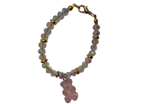 Bear With Me Beaded Glass Bracelet-Transparent/Pink